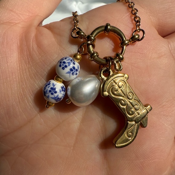 Anthropologie Jewelry - Anthropologie stainless steel ceramic unique Gold Charm Necklace with Boot